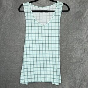 Eddie Bauer XL Top Shirt Blue Check Sleeveless V Neck Sleepwear Stretch Womens